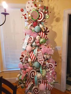 a christmas tree decorated with candy and candies