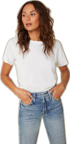 AMO Classic Tee in White Everyday Short Sleeve T-shirt With Frayed Hem, Relaxed Fit T-shirt With Frayed Hem, Relaxed Fit Short Sleeve T-shirt With Frayed Hem, White Crew Neck Top With Frayed Hem, Vintage Tees, White Vintage, Fabric Care, Heather Grey, Short Sleeves