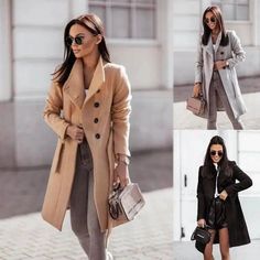 women's mid-length coat - Stylish Lace-Up Woolen Women's Mid-Length Coat - Warm & Solid Color - Black / L - LOVEMI Middle Age Fashion, Wool Coat Women, Pleated Sleeves, Tweed Coat, Woolen Coat, Neutral Fashion, Solid Clothes, Jacket Buttons, Winter Casual