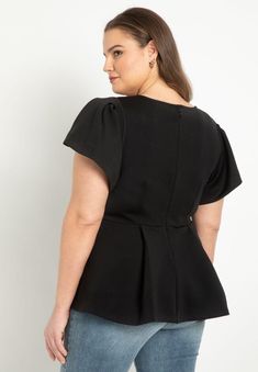 Flare Sleeve Peplum Top | Eloquii Stylish Blouses, Pleated Sleeves, Stylish Blouse, Plus Size Clothing For Women, Tunic Styles, Short Long, Office Wear, Fitted Bodice, Flared Sleeves