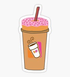 a coffee cup with pink sprinkles and a straw sticking out of it