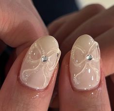 Bow Nails, Milky Nails, Romantic Nails, Hippie Nails, Simple Acrylic Nails, Cute Gel Nails