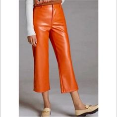 New With Tags Anthropologie Avec Les Filles Orange Faux Leather Cropped Wide-Leg Pants. Size Medium. Features A Wide Leg Style With Cropped Length. Please Ask Questions Before You Buy! Let's Negotiate Using The Offer Button :) Thank You For Shopping! Spring Wide-leg Faux Leather Pants, Orange Faux Leather Pants, Retro Orange Wide-leg Bottoms, Orange Wide-leg Pants With Relaxed Fit, Zara Orange Wide-leg Bottoms, Cropped Wide Leg Pants, M Pants, Pants Color, Leg Pants