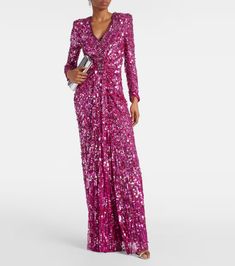 Gazelle sequined gown in pink - Jenny Packham | Mytheresa Purple Gazelle, Sequined Gown, All Shades Of Pink, Gown Gold, Cashmere Outfits, Sleeveless Gown, Sequin Design, Embellished Gown, Column Gown