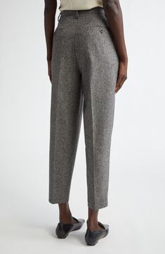 Tailored from rich wool tweed, these tapered-leg pants feature reversed front pleats that create a relaxed fit. 27" inseam; 15" leg opening; 12 1/2" front rise; 17" back rise (size 40FR) Zip fly with hook-and-bar closure Front slant pockets; back button-welt pockets 100% wool Dry clean Made in Italy Designer Clothing Tweed Bottoms With Pockets For Work, Chic Tweed Pants For Workwear, Elegant Tweed Bottoms For Business, Tweed Bottoms For Workwear In Fall, Fall Tweed Bottoms For Work, Classic Tweed Pants For Work, Tweed Bottoms For Business Casual In Fall, Fall Tweed Bottoms For Business Casual, Tweed Trousers For Business Casual