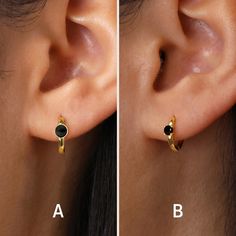 [ OPTIONS ]  SINGLE: 1x single earring only PAIRS: 2x earrings (select this option if you are looking for an earring for both ears!) [ EARRING MEASUREMENTS ]  STYLE A Inner Hoop Diameter: 8mm Stone Size: 4mm STYLE B Inner Hoop Diameter: 9mm Stone Size: 3mm Post Gauge (Thickness):  18G (1.00mm) [ MATERIALS ]  Crafted with Solid .925 sterling silver  100% nickel-free  Gold: 18K gold plated  Silver: Rhodium Plated  Gemstone: AAA Grade Lab Simulated Diamond 🤍 Only HYPOALLERGENIC metals used 🤍 💌 Hola! Have any questions? Feel free to contact me  [ SHIPPING ]  🚚 All orders shipped out the next business day  🇺🇸 UNITED STATES: 2 - 4 business days via USPS  🇨🇦 CANADA: 2 - 12 business days via Canada Post  🌎 INTERNATIONAL: 5 - 15 business days Small Black Hoop Earrings For Everyday, Black Hoop Earrings For Everyday, Black Everyday Hoop Earrings, Everyday Black Hoop Earrings, Everyday Small Black Hoop Earrings, Nickel Free Black Hoop Earrings Gift, Nickel-free Black Hoop Earrings Gift, Black Nickel-free Hoop Earrings As Gift, Adjustable Black Hoop Earrings With Ear Wire