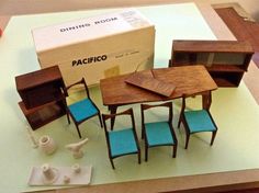 a table and chairs are on display in front of a box that says pacifico