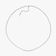 An endless array of graduated Round Brilliant VRAI created diamonds are linked together in a minimal setting that is both modern and romantic. Diamond White Infinity Necklace Fine Jewelry, Diamond White Infinity Necklace, Fine Jewelry, Diamond White Infinity Necklace In Fine Jewelry, Silver Minimalist Diamond Tennis Necklace, Minimalist Silver Diamond Tennis Necklace, Diamond White Infinity Necklace, Diamond White Infinity Necklace With Diamond Accents, Minimalist Cubic Zirconia Diamond Necklace For Formal Occasions, Formal Minimalist Cubic Zirconia Diamond Necklace