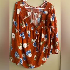 38 Inch Chest 23 Inches Long Casual Boho Print Peasant Top For Fall, Fall Casual Peasant Top With Boho Print, Casual Floral Print Peasant Top For Beach, Casual Boho Print Blouse For Brunch, Army Green Blouse, Krazy Kat, Sequins Blouse, Turquoise Blouse, Floral Peasant Top