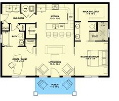 the floor plan for a two bedroom apartment with an attached bathroom and living room area