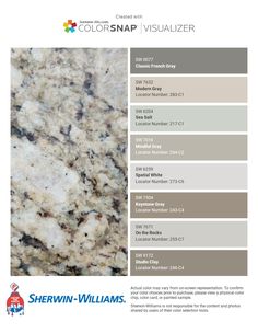 the color scheme for this granite countertop is shown in gray, white and brown