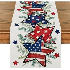 an american flag table runner with red, white and blue stars