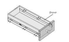 the drawer is labeled with an arrow pointing to it's top and bottom compartment