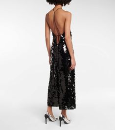 Nunni sequined slip dress in black - Rotate | Mytheresa Chic Embellished Halter Dress, Chic Sequined Halter Cocktail Dress, Chic Sequined Halter Dress For Cocktail, Halter Neck Sequin Dress For Gala, Halter Neck Embellished Sequin Dress For Gala, Chic Sequined Halter Dress For Party Season, Embellished Halter Neck Sequin Dress For Gala, Glamorous Sequined Halter Neck Dress, Glamorous Evening Halter Dress With Sequins