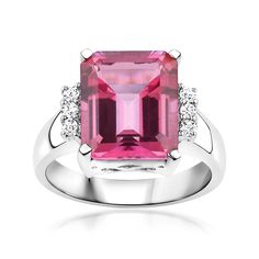 Ross-Simons - 6.75ct Pink Topaz Ring, .10ct t. w. White Topaz in Silver. Size 8. Think pink...and wear it, too! Our vibrant cocktail ring is a power player for your jewelry box, boasting a fabulous 6.75 carat emerald-cut pink topaz with sizzling .10 ct. t. w. white topaz rounds lining each side for extra dazzle. Crafted in polished sterling silver. 1/2" wide. White topaz and pink topaz ring. Senior Ring, Pink Topaz Jewelry, Senior Rings, Pink Topaz Ring, Basic Programming, Ruby Rings, Think Pink, Pink Topaz, I Love Jewelry