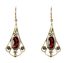 Capture the spirit of vintage appeal & a touch of glamour with these gorgeous Art Deco earrings! These superbly crafted earrings have been handmade in 9ct Solid Yellow Gold with reference to a vintage design. A luxurious bezel set oval cut NATURAL Garnet sits in the centre and is highlighted by flowing filigree patterns with floral and oval motifs capturing the attention of onlookers. French hook wires attach to these earrings which will make a lovely heirloom set to be treasured for a lifet Vintage 14k Gold Evening Earrings, Ornate Formal Earrings With Lever Back, Classic Filigree Earrings, Butter Shrimp, Filigree Pattern, Jewelry Making Earrings, Jeweled Earrings, Filigree Earrings, Vintage Style Jewellery