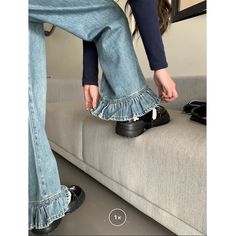 Vevesc Gothic High Waist Denim Pants Women Chic Ruffles Ruffle Hem Jeans Wide Leg Female Kawaii Y2K Straight Trousers Material: COTTON Elasticity: Slight Strech Fabric Type: Softener Length: Ankle-Length Pants Fit Type: LOOSE Style: Casual Season: All season Jeans Style: Wide leg pants S Waist:64cm Hip:92cm Length:99cm M Waist:68cm Hip:96cm Length:100cm L Waist:72cm Hip:100cm Length:101cm XL Waist:76cm Hip:104cm Length:102cm 2XLWaist:82cm Hip:108cm Length:103cm 3XL Waist:88cm Hip:112cm Length:10 High Waist Denim Pants, Wide Leg Pants Jeans, Streetwear Cargo Pants, Jeans Female, Kawaii Y2k, High Waist Denim, Denim Pants Women, Jeans Wide, Mini Tank Dress