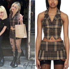 Corset Waistcoat, Plaid Corset, Workwear Capsule, Sabrina Carpenter Outfits, Celebrity Closet, Danielle Guizio, Classic Jacket, Brown Plaid, Plaid Blazer