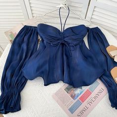 Stylish Pleated Drawstring Lace Off-Shoulder Shirt Blouses For Women Dark Blue One Size Blue Off-shoulder Party Blouse, Blue Summer Blouse For Night Out, Blue Blouse For Summer Night Out, Blue Off-shoulder Evening Tops, Long Sleeve Blouse For Summer Date Night, Off-shoulder Party Blouse For Summer, Fitted Blue Off-shoulder Blouse, Blue Fitted Off-shoulder Blouse, Fitted Off-shoulder Blue Blouse