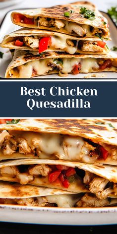 This flavorful chicken quesadilla is made with sautéed bell peppers, onions, and chipotle chilies, all wrapped in crispy tortillas. Dinner just got better! Best Chicken Quesadilla Recipe, Best Chicken Quesadillas, Comfort Pasta Dishes, Charlie And The Chocolate Factory