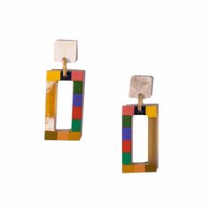 Sunshine Tienda® Gem Colorblock Earrings Modern Multicolor Rectangular Jewelry, Handmade Modern Multicolor Earrings, Bold Multicolor Jewelry For Gifts, Modern Multicolor Earrings As A Gift, Modern Multicolor Earrings As Gift, Modern Multicolor Earrings For Gift, Bold Multicolor Drop Earrings Jewelry, Bold Multicolor Drop Earrings, Modern Multicolor Single Earring