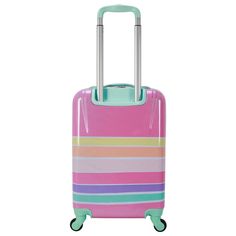 Whether your child is traveling for the first time or is a frequent flyer, the Pink Stripe Hardside Spinner Luggage from Crckt will keep them traveling in style and show off their unique personality. This 20" ABS luggage features 4 recessed spinner wheels, double zipper closure, telescoping handle and straps to keep everything neatly organized. Make traveling fun and easy with a standout piece of luggage! Pink Cases With Luggage Sleeve For Trip, Playful Rectangular Travel Luggage, Playful Rectangular Luggage For Travel, Playful Multicolor Travel Luggage, Playful Multicolor School Luggage, Carryon Suitcase, Hardside Spinner Luggage, Frequent Flyer, Carry On Size