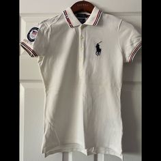 Nwt Polo Ralph Lauren Team Usa Stretch Polo Shirt, Pure White, Size S Fitted Preppy White Shirt, White Fitted Preppy Shirt, White Preppy Collared Shirt, White Collared Preppy Shirt, Ralph Lauren Tshirt, Polo Ralph Lauren Women, Ralph Lauren Polo Shirts, Big Shirt, Ralph Lauren Women