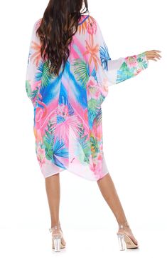 A vibrant tropical print enlivens the look of this cover-up duster for a vacation-ready look. 36 1/2" length (size Small) Open front Short sleeves 100% polyester Hand wash, dry flat Imported Casual Tropical Print Cover-up For Poolside, Multicolor Swimwear With Palm Tree Print For Vacation, Multicolor Palm Tree Print Swimwear For Spring, Tropical Long Sleeve Swimwear For Vacation, Multicolor Palm Tree Print Swimwear For Vacation, Multicolor Long Sleeve Cover-up For Beach Party, Tropical Print Cover-up For Pool Vacation, Tropical Print Multicolor Swimwear For Vacation, Spring Tropical Print Cover-up For Beach Party