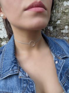 "Delicate Silver Choker Necklace, Dainty Choker Necklace, Circle Choker Necklace, O-Ring Silver Choker, Silver Necklace, Silver Circle Necklace ❤ BUY ANY 2 ITEMS ANS GET 15% OFF!! (USE COUPON CODE '15OFF') ❤ ❤ BUY ANY 4 ITEMS ANS GET 20% OFF!! (USE COUPON CODE '20OFF') ❤ ❤ BUY ANY 6 ITEMS AND GET 25% OFF!! ((USE COUPON CODE '25OFF') ❤ Complete any outfit with this gorgeous fashionable and trendy o-ring circle choker necklace! Made from delicate 1.5mm stainless steel foxtail chain and silver plat Adjustable Open Circle Metal Jewelry, Nickel-free Adjustable Full Circle Jewelry, Handmade Adjustable Open Circle Jewelry, Minimalist Gift Necklaces With Metal Ring, Full Circle Metal Jewelry Gift, Circular Metal Ring Jewelry For Gifts, Open Circle Metal Ring Jewelry As Gift, Open Circle Metal Ring Jewelry Gift, O Ring Choker