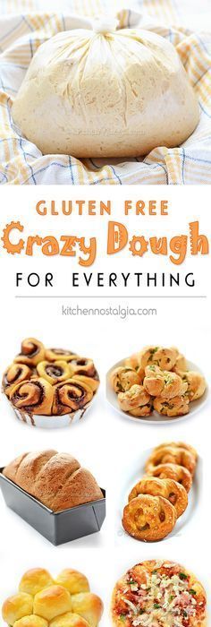 an advertisement for gluten free crazy dough for everything, including breads and pastries