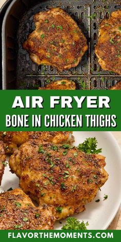 air fryer bone in chicken thighs on a plate