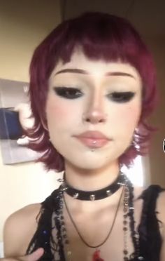 Cute Short Goth Haircuts, Short Haircuts Alternative, Gothic Pixie Haircut, Microbangs Short Hair Round Face, Negative Canthal Tilt Eyes, Mall Goth Hairstyles Short, Really Short Hairstyle Women Round Face, Short Goth Hair With Bangs, Short Punk Haircuts For Women