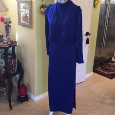 Full Length Dress Royal Blue Fitted Maxi Dress For Spring, Blue Maxi Dress For Formal Fall Occasions, Blue Formal Maxi Dress For Fall, Fitted Blue Sheath Maxi Dress, Blue Fitted Sheath Maxi Dress, Blue Fitted Maxi Dress For Work, Royal Blue Maxi Dress For Spring Formal, Blue Midi Dress For Fall, Full Length Dress