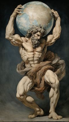 a painting of a man holding the earth on his shoulders