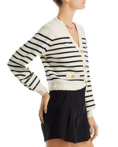 Aqua Nautical Stripe Cashmere Cardigan - 100% Exclusive Fitted Luxury White Cardigan, Luxury Fitted White Cardigan, Luxury White Cardigan For Fall, Luxury White Fall Cardigan, Chic White Formal Cardigan, Casual Work Outfit, Cashmere Cardigan, Knitwear Cardigan, Spring Outfits Casual