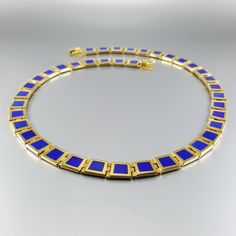 Statement collier necklace Lapis lazuli with solid 18k gold inlay work. Unique gift for her, wife, girlfriend, woman, September and December birthstone, 9 year anniversary. Cleopatra's dream This piece of jewelry art is hand made and piece by piece the stone was worked seamlessly into the precious metal. Combining of solid 18K gold with Lapis Lazuli expresses elegance and this one of a kind piece is a true eye catcher. Each piece is worked not to be an exact square and to give a curve to the col Luxury Royal Blue Jewelry, Elegant Blue Hallmarked Necklace, Formal Hallmarked Blue Necklaces, Formal Blue Hallmarked Necklaces, Formal Blue Hallmarked Necklace, Royal Gold Jewelry As A Gift, Royal Gold Jewelry For Gift, Royal Gold Jewelry Gift, Royal Blue Jewelry For Gifts