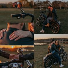 a man and woman riding on the back of a motorcycle with their arms around each other