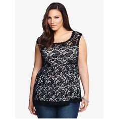 A Little Lace Makes Every Look A Whole Lot More Sexy. A Black Floral Design Overlays A Nude Lining To Make This Tank A Bold, Stand-Out Style. The V-Back Has Soft Appeal You'll Surely Appreciate And An Empire Cut Created To Flatter Your Figure. Model Is 5’9.5”, Size 1 Size 1 Measures 27 1/4" From Shoulder Nylon/Spandex/Polyester Hand Wash Cold, Dry Flat Imported Plus Size Top Pinup Goth, Babydoll Tank, Plus Size Lace, Trendy Plus Size Clothing, Plus Size Fashion For Women, Plus Size Top, Plus Size Shirts, Lace Tops, Plus Size Tops