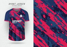 a soccer jersey with red and blue paint splattered on the front, side and back