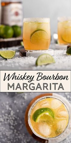 two glasses filled with whiskey bourbon margaritas