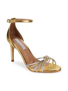 Exclusively At Saks Off Fifth. Designed With A Two-Tone Metallic Strappy Upper, These Glamorous Sandals Flaunt An Ankle Strap Silhouette. Synthetic Upper Open Toe Ankle Buckle Closure Lining: Synthetic Synthetic Sole Imported Size Self-Covered Stiletto Heel, 3.25" (82mm). Center Core - W Pl Shoes > Saks Off 5th. Saks Fifth Avenue. Color: Gold. Size: 7.5. Ralph Lauren Gold Heels, Glamorous Gold Sandals With Buckle Closure, Gold Buckle Closure Sandals For Party, Gold Strappy Sandals For Cocktail, Gold Strappy Sandals For Gala, Gold High Heel Shoes With Strap, Gold Strap Sandals For Evening, Gold Strappy Heels For Party, Gold Strap Heels For Party