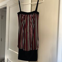 Dress Striped Sleeveless Dress For Date Night, Black Stretch Sundress, Stretch Black Sundress, Black Lined Sleeveless Dress For Night Out, Striped Lined Mini Dress For Party, Casual Striped Dress For Night Out, Black Lined Dress For Day Out, Black Sleeveless Mini Dress With Lining, Black Sleeveless Mini Dress Lined