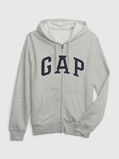 Soft cotton-blend hoodie.  Hooded neckline with drawcords.  Long sleeves with banded cuffs.  Zipper front.  Front kanga pockets.  Banded hem.  Gap logo at chest.  Straight silhouette with a relaxed fit.  Hits at the hip.  Models are 6′1″–6′2″ 185 cm–188 cm) with a 31″ 79 cm) waist & 32–33″ 81 cm–84 cm) inseam & are wearing Gap Gap Hoodie Zip Up, Gap Zip Up, Grey Gap Hoodie, Deadpool Jacket, Gap Zip Up Hoodie, Hoodie Gap, Batman Outfits, Hoodies Collection, Designer Jackets For Men