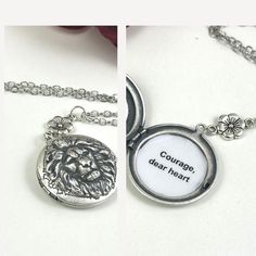 Vintage Silver Locket Necklace For Mother's Day, Oxidized Silver Locket Necklace Gift, Silver Locket Necklace With Oxidized Finish As Gift, Spiritual Antique Silver Locket Necklace Gift, Silver Locket Necklace With Antique Finish As Gift, Citation Courage, Courage Dear Heart, Heart Birthday, Lion Jewelry