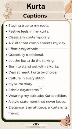 a poster with the words kurta captions on it