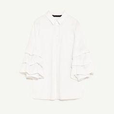 Nwt Button Up White Blouse From Zara. Has Collar And Ruffled/Puffy Sleeves Super Cute And Oversized! Zara White, Button Up Blouse, Puffy Sleeves, White Blouse, Zara Tops, Button Up, Color White, Super Cute, Zara