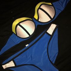 Size Large Runs Small. Great Quality Brand New Never Worn. Blue Stretch Color Block Swimwear, Blue Color Block Stretch Swimwear, Sporty Blue Swimwear For Sunbathing, Bold Blue Beach Swimwear, Womens Swim, Blue Yellow, Yellow White, White Black, White And Black