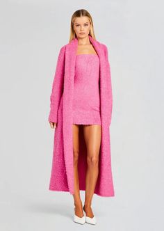 Chelsey Boucle Dress Pink Wool Dress, Mini Dress With Cardigan, Dress With Detachable Sleeves, Custom Wardrobe, Boucle Dress, Blush Outfit, Australia Clothes, Detachable Sleeves, Color Crush