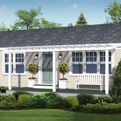 this is an artist's rendering of a small house with porches and windows