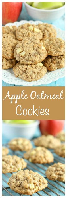 apple oatmeal cookies on a cooling rack